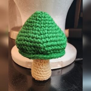 Crocheted Green and Tan Mushroom Decor